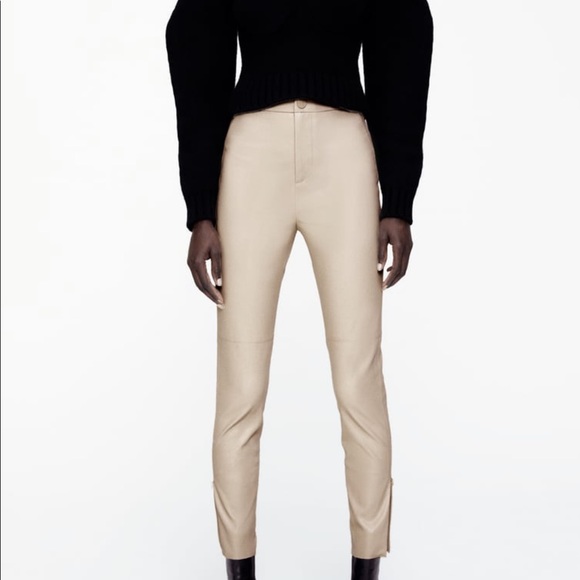 Zara beige/tan leather pants (skinny/tight fit) - Picture 1 of 4